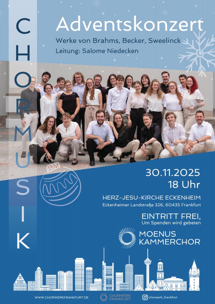 Konzertplakat, 30.11.2025 Moenus Kammerchor um 18 Uhr in der Herz-Jesu-Kirche Eckenheim